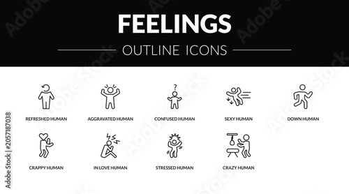 Canvastavla outline feelings icons set - refreshed human, aggravated human, crappy human, ho