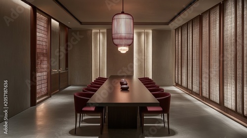 Elegant dining room with a long table and chairs