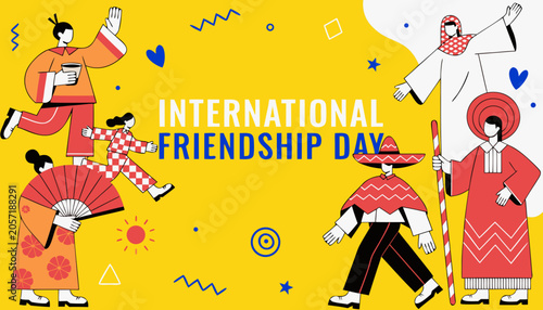 International Friendship Day, global celebration, diverse people, colorful illustration, vector graphics