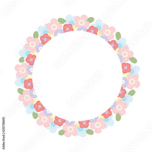 Round Floral Frame with Pastel Flowers