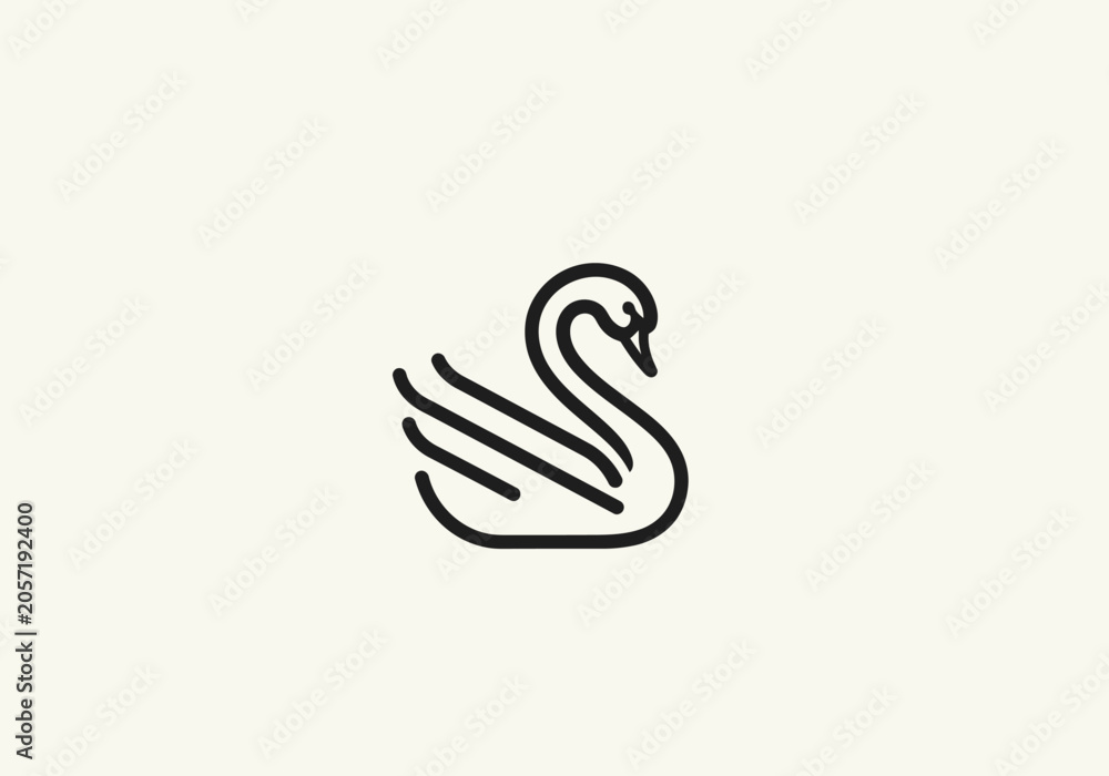 Obraz premium Minimalist black swan line art logo on cream background.