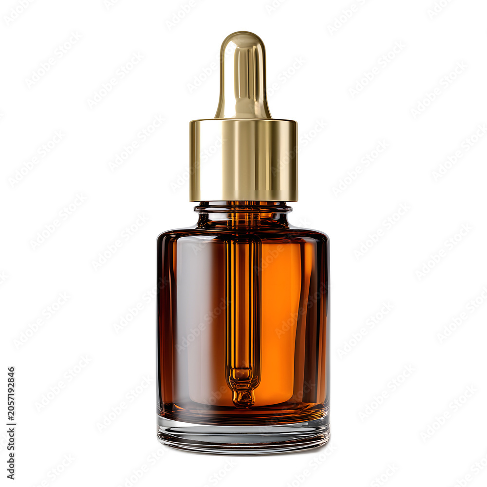 Naklejka premium Luxurious Amber Glass Dropper Bottle with Serum for Skincare and Beauty Treatments