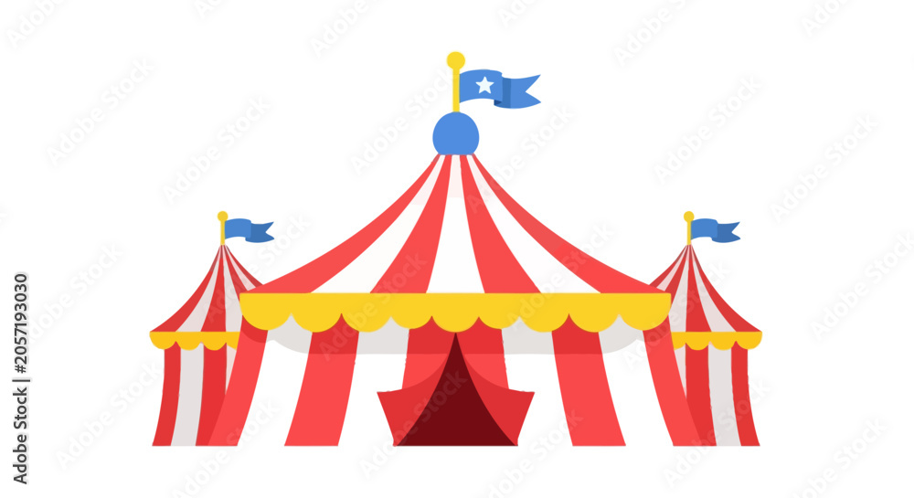 Fototapeta premium Colorful Circus Tent with Flags, Entertainment Event Structure