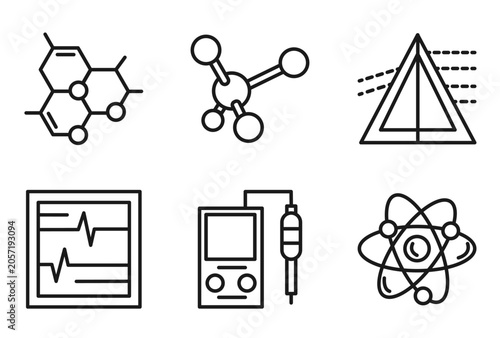 Fotografie outline science icons set - molecules, molecule, dispersion, atoms