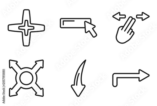 outline orientation icons set - plus, type, hand move, one. editable vector for web and mobile ui