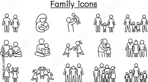 Canvastavla A set of black line icons depicting various family relationships and interaction