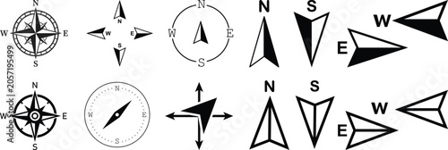 Direction compass icon set, north, south, east, west sign, direction outline and solid symbol, vector illustration.set collections compass icon. different navigation compass symbol. compass wind rose.