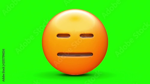 3D Expressionless Emoji Face 4k stock animation video on a green screen for chroma key background in video editing.
