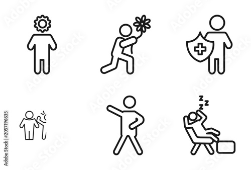 Bild auf Leinwand outline feelings icons set - incomplete human, sorry human, safe human, lazy edi