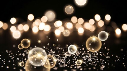 Golden Fairy Lights Bokeh Circles with Bubbles and Glitter