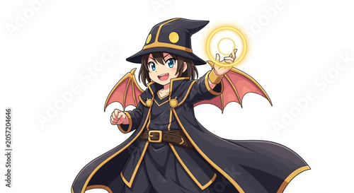 Fotografía Anime Witch Girl with Magical Circle and Bat Wings
