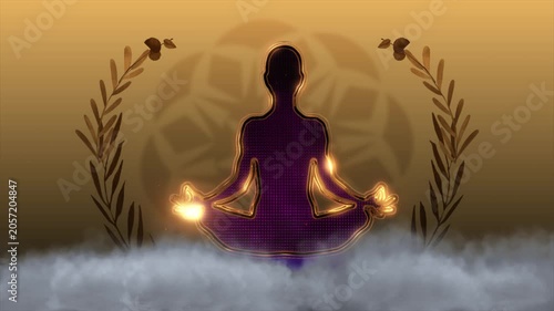 Glowing Meditation Silhouette with Golden Aura, Floating Butterflies and Mystical Fog Loop Animation