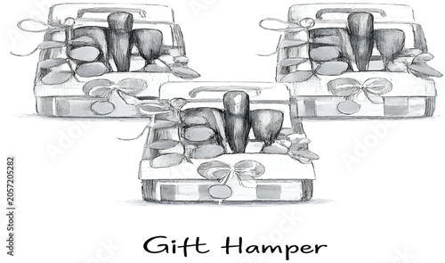 Canvastavla Hand-painted sketchbook occupation of gift hamper collection featuring elegant gift boxes decorated with ribbons, bows, floral accents, and premium packaging details