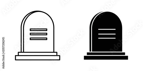 Foto Tombstone grave marker outline and solid icons with tombstone cemetery memorial