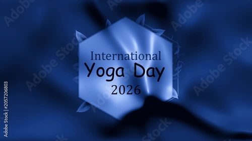 International Yoga Day 2026 Blue Floral Motion Background with Elegant Hexagon Title Animation