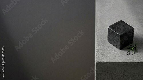 Modern minimalist abstract background with dark stone block and shadow