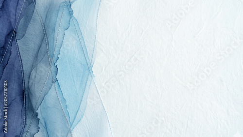 Abstract blue watercolor paint texture background with wavy layers