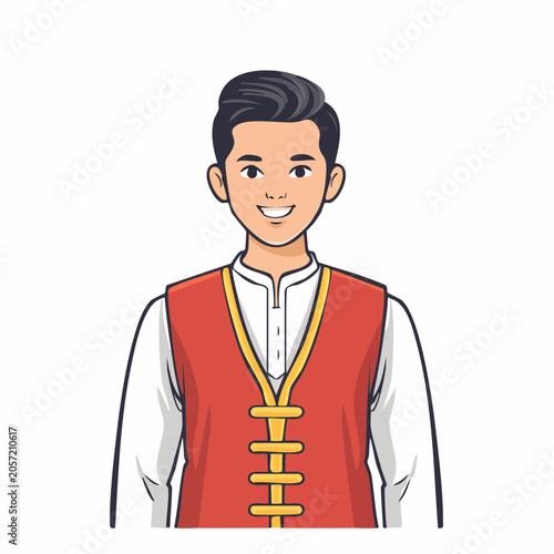 Cartoon illustration of a smiling young man in traditional Indian attire