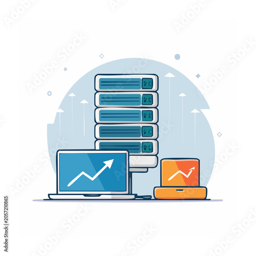 Flat design vector of server rack with network equipment