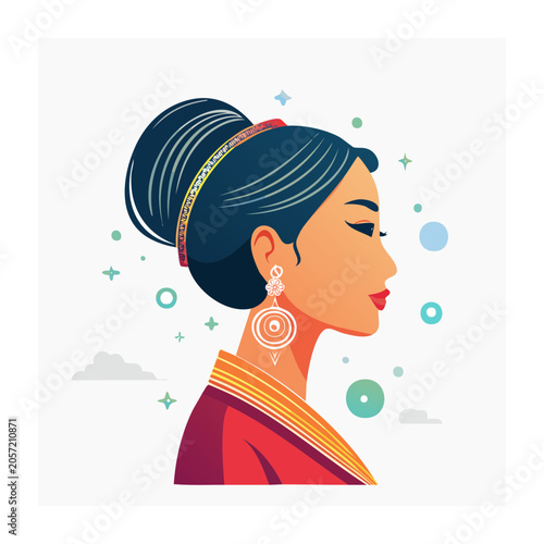 Flat design woman wearing headphones and microphone