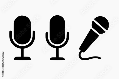 Microphone icon set vector flat design isolated on white background