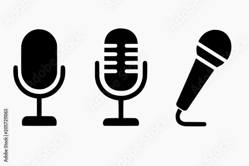Microphone icon set vector flat design isolated on white background