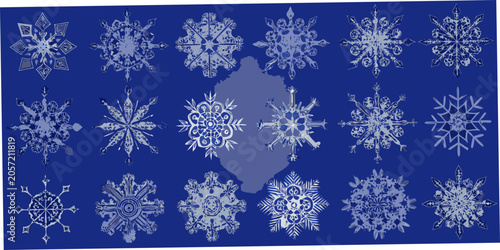 Bild auf Leinwand Intricate Snowflake Illustrations On Blue Background Detailed Vector Art