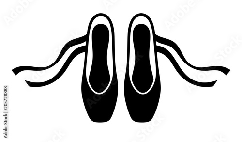 Bild auf Leinwand Black ballet pointe shoes vector illustration with elegant flowing ribbons, isolated silhouette graphic element for dance studio logo, ballerina theater performance poster design
