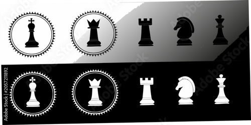 Bild auf Leinwand Chess Pieces In Circular Frames Black And White Vector Illustration