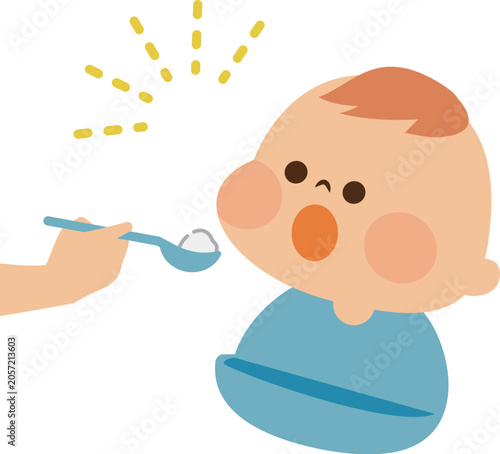赤ちゃんに離乳食やお薬をあげる　イメージイラスト素材