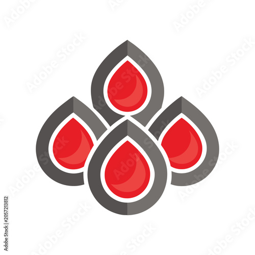 abstract floral logo design with four red petals and gray outlines on a white background high quality professional detailed modern elegant