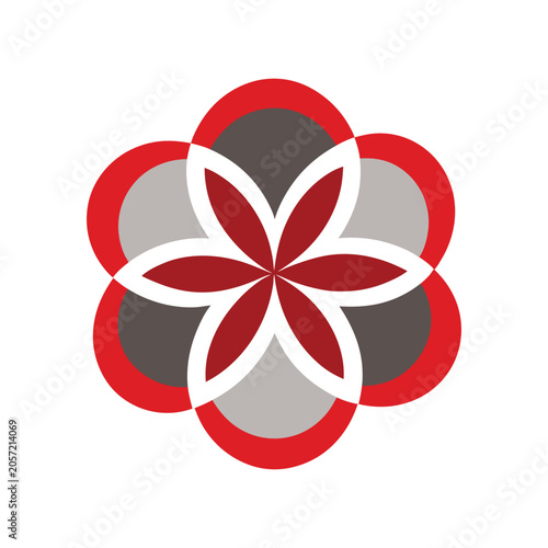 abstract floral emblem a symmetrical flower like design in red gray and white high quality professional detailed modern elegant stylish clean