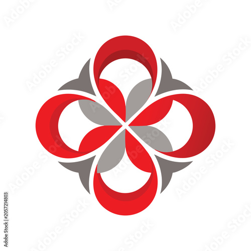 Abstract floral shape in red and gray symmetrical design element silhouette high quality professional detailed modern
