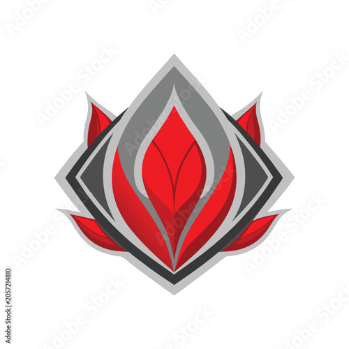 Stylized red tulip flower logo with geometric shapes and gray accents silhouette high quality professional detailed