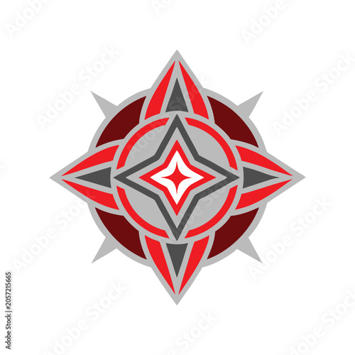 stylized symmetrical star design with red and gray accents isolated vector illustration high quality professional detailed modern elegant stylish clean crisp