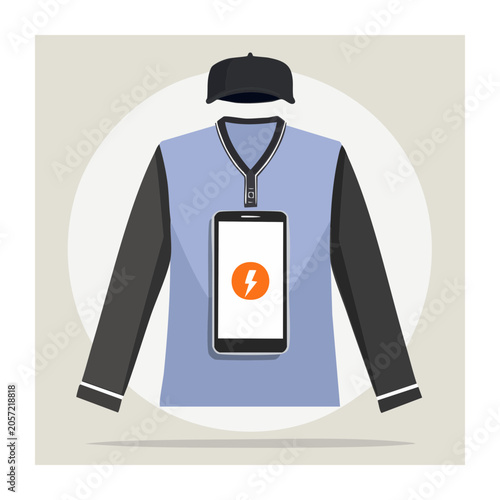 Smartphone on Blue Shirt with Cap Flat Illustration