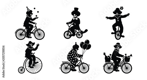 Tableau sur toile Circus performers silhouettes black vector illustration on white background