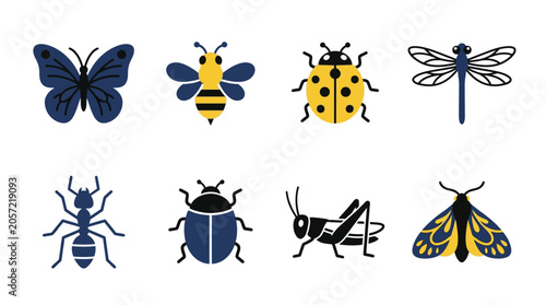 Cuadro en lienzo Insects and bugs on white background.