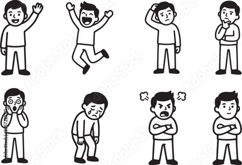 Fotografía Collection of Cartoon People Expressing Various Emotions and Actions