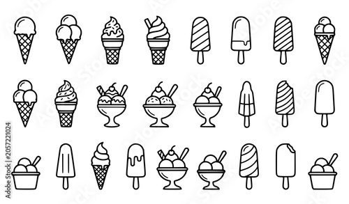 Hand Drawn Ice Cream Cone Popsicle and Dessert Icon Collection Set