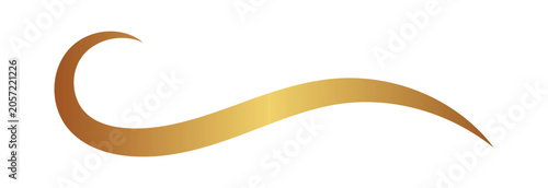 Abstract golden swirl line element, flat vector illustration of smooth elegant gold curved wave or swoosh isolated on white background.