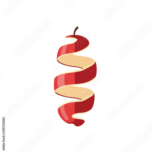 Red Apple Skin Peel in Spiral Shape Isolated on White Background