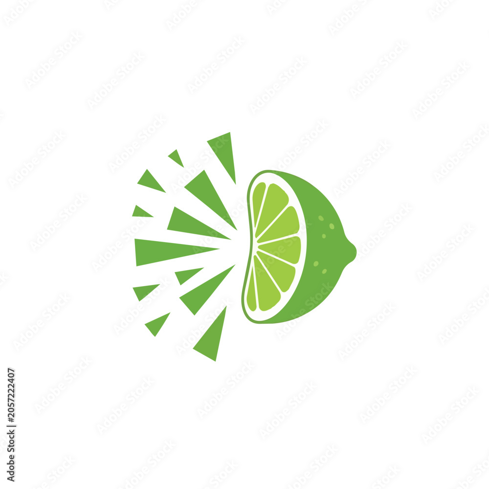Obraz premium Exploding Fresh Green Lime Half with Abstract Geometric Juice Splatter