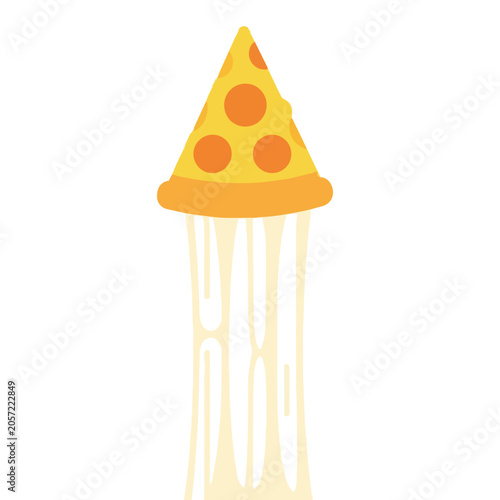 Pepperoni Pizza Slice with Long Melting Cheese Pull Illustration on White Background