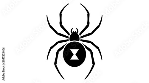 Bild auf Leinwand Black widow spider silhouette with hourglass marking on white background