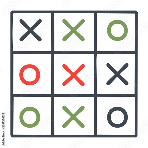 Flat design tic tac toe grid with X and O symbols