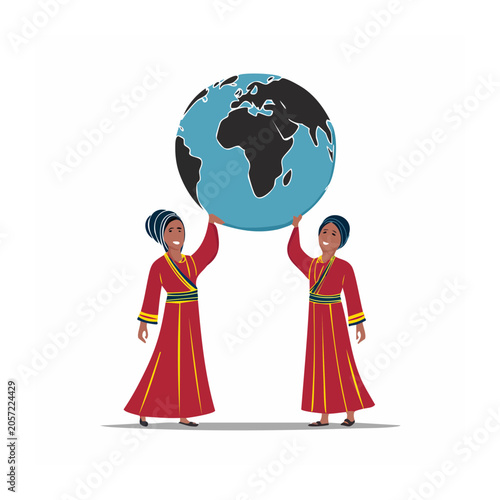 Two women in red dresses with speech balloon