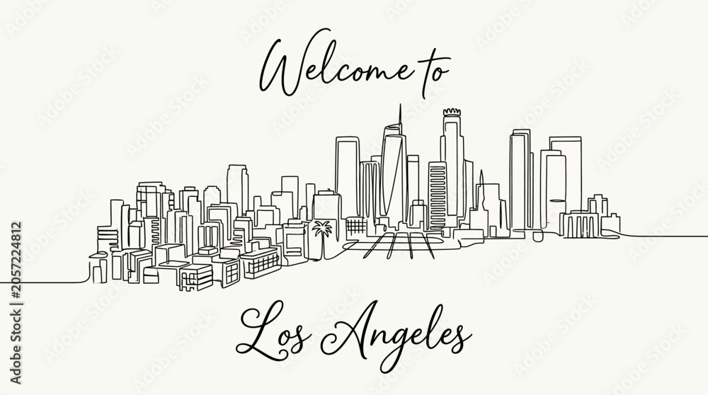 Fototapeta premium Los Angeles City Skyline Illustration - Welcome Sign