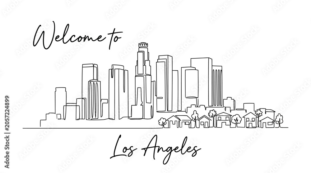 Fototapeta premium Los Angeles city skyline illustration, minimal drawing, travel concept