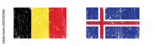 Принти на полотні Grunge Belgium and Iceland national flags set